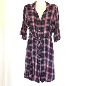 Isabel Maternity Nightgown Flannel Plaid with Belt and Bell 3/4 Sleeves
